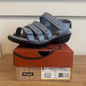 Propet AURORA Women’s Denim Leather Comfort Casual Sandals Walking Shoe Size 8.5